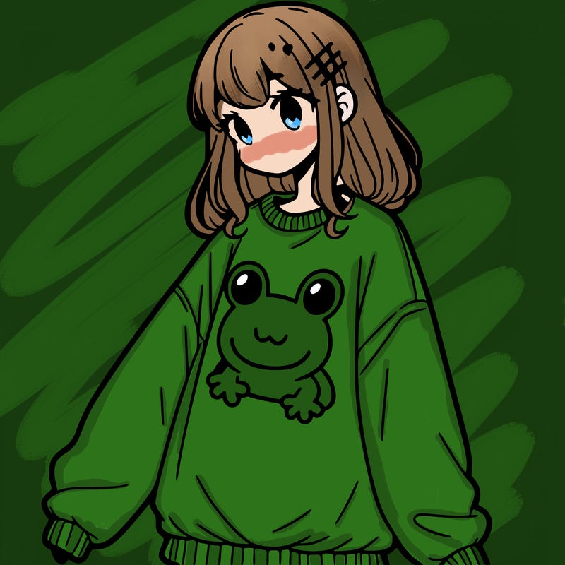 girl wearing frogging sweatshirt
