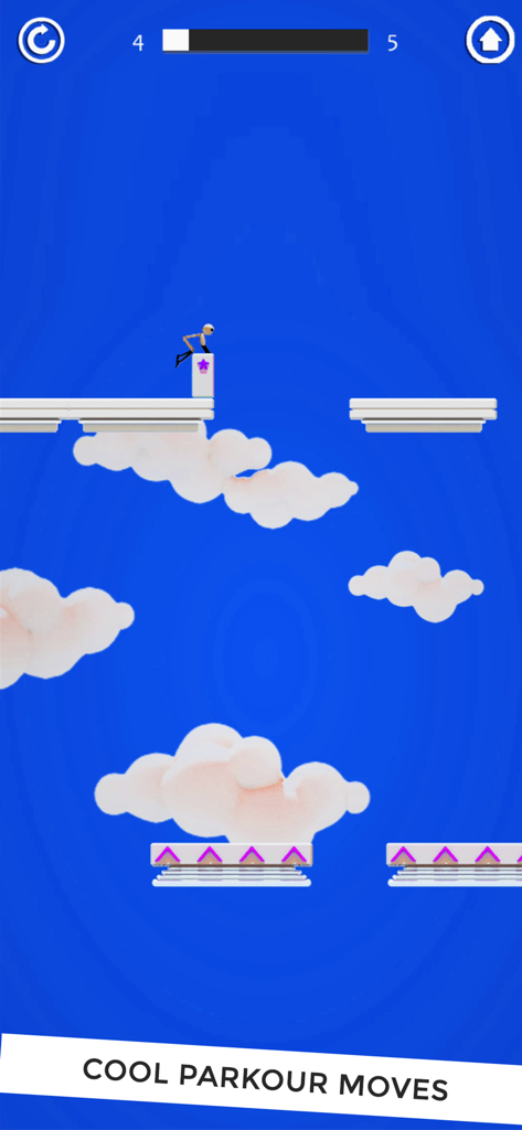 Stickman Parkour 3D Ninja Run - Stickman character performing parkour moves on platforms in a blue sky with clouds