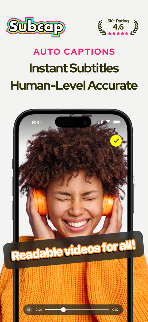 Screenshot dell'app Subcap che dimostra le didascalie automatiche su un video.