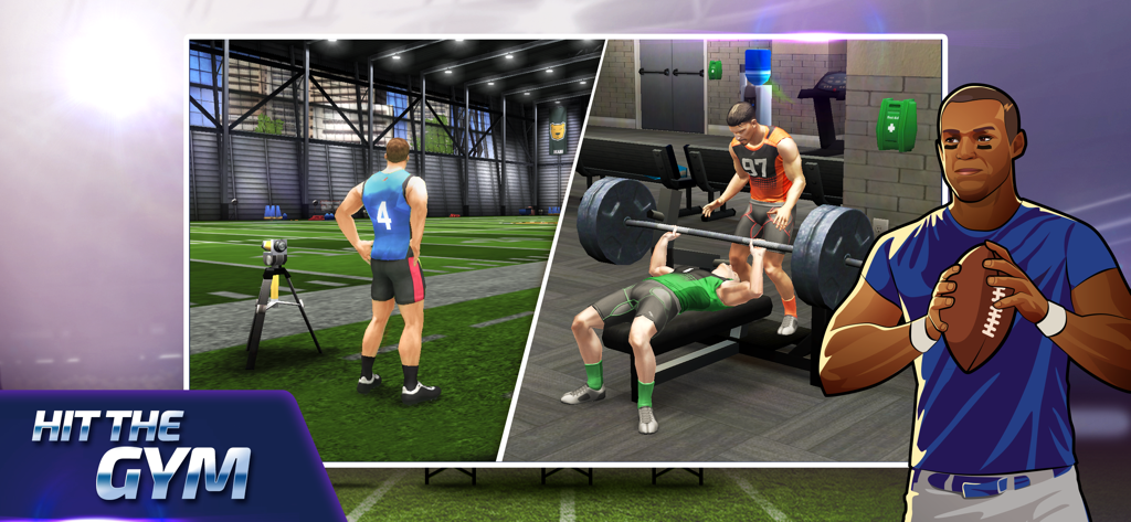 Allenamento del quarterback in palestra e sul campo di allenamento