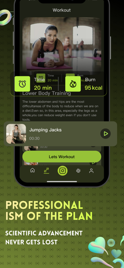 Yomo app interface showing a fitness workout session with exercise metrics and professional training plans