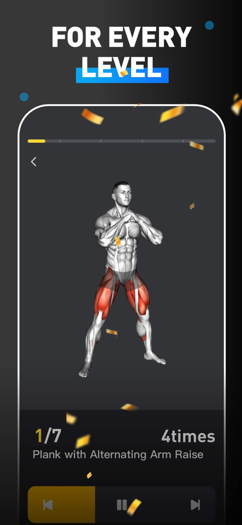 MuscleMaxme app screen showing a 3D anatomical male model with highlighted leg muscles for targeted workout training