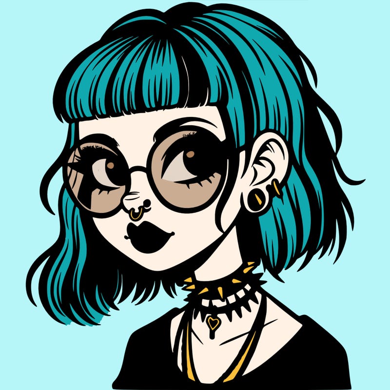 gothic girl with a mullet and glasses