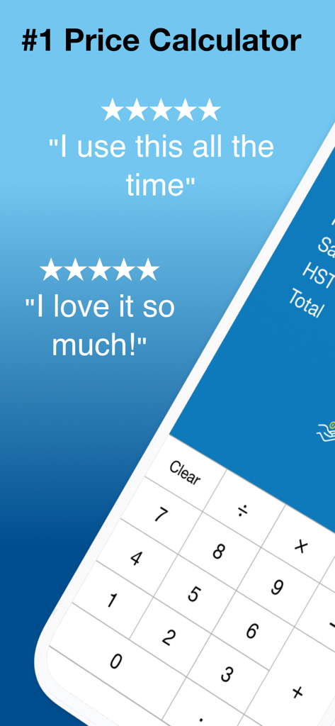 Sales Tax Canada Calculator app interface showing user reviews and a keypad