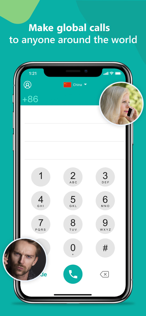 Bildschirm eines Smartphones, der die 2nd Call App-Wählfunktion für internationale VoIP-Anrufe zeigt