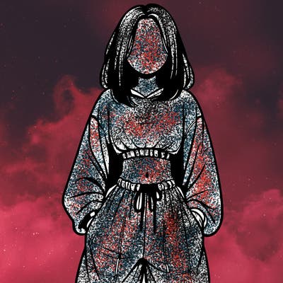 realistic girl faceless with baggy pants and a crop top