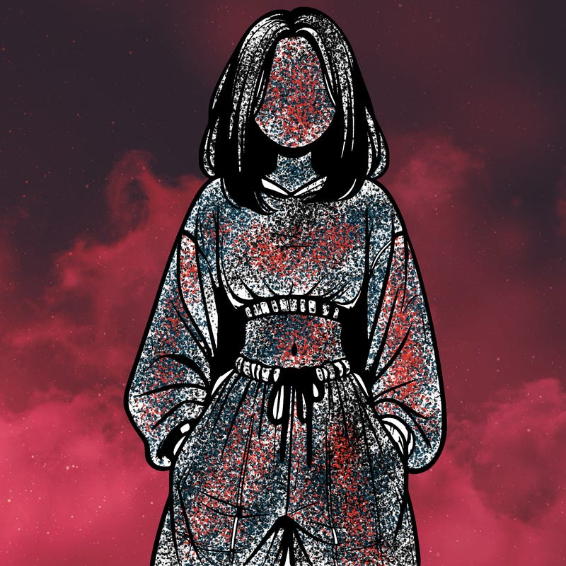 realistic girl faceless with baggy pants and a crop top