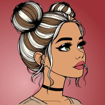 realistic girl with buns on the top of her head