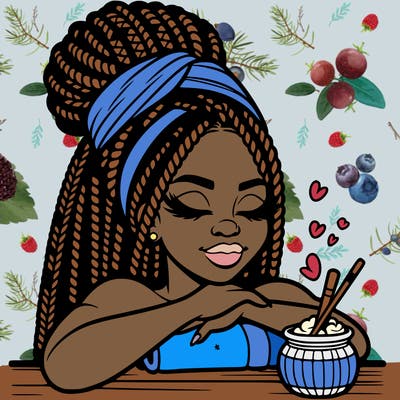 a black woman that looks realistic with braids tied in a bun having a self care day at the spa