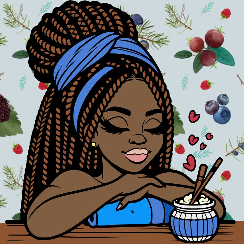 a black woman that looks realistic with braids tied in a bun having a self care day at the spa