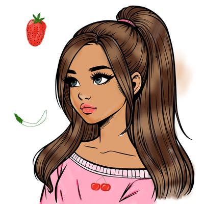 realistic girl with a high ponytail