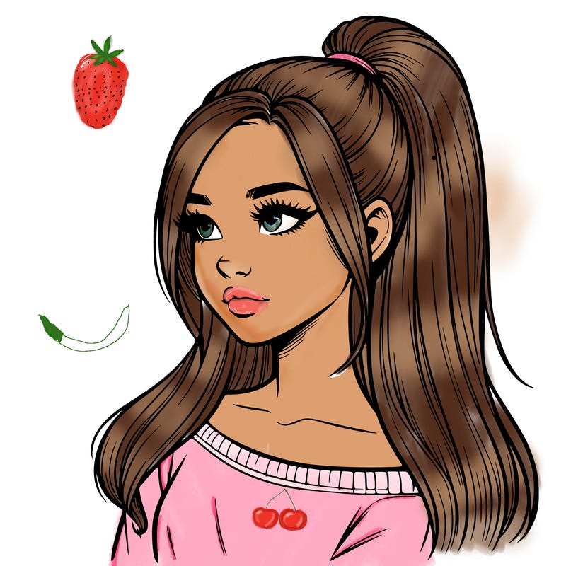 realistic girl with a high ponytail