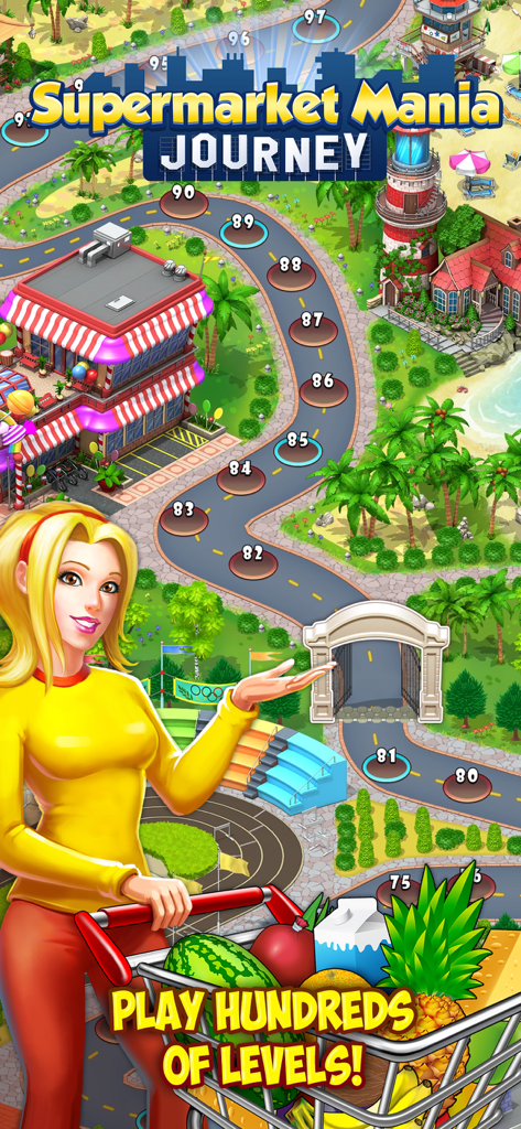 Supermarket Mania Journey - Supermarket Mania Journey game level map featuring Nikki with a shopping cart full of groceries