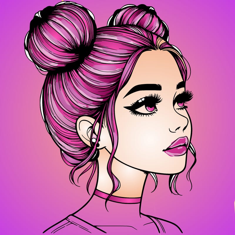 realistic girl with buns on the top of her head