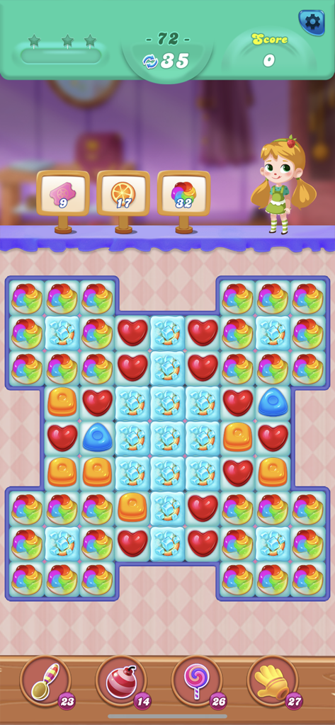 Sweet Candy Mania-Puzzle Games - Gameplay of Sweet Candy Mania showing a colorful match 3 puzzle level with candy pieces and power ups