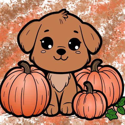 puppy and pumpkins