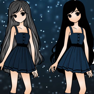 teenage girl with long hair and short dress