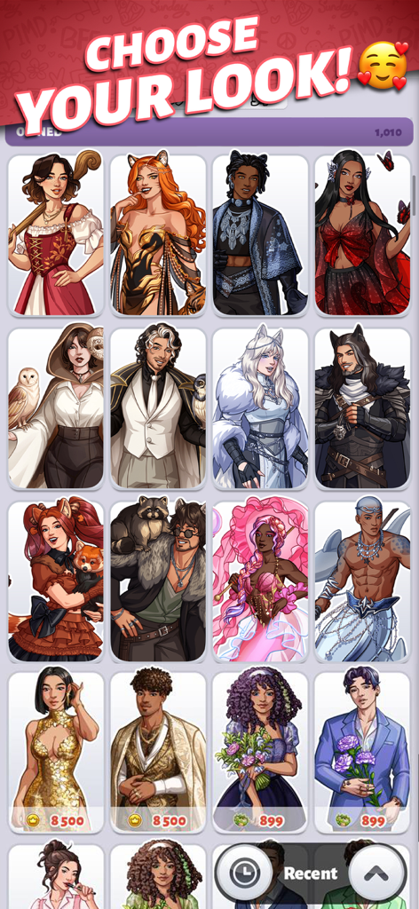 Party in My Dorm: Campus Life - A grid of diverse character avatars to choose from in the Party in My Dorm mobile app