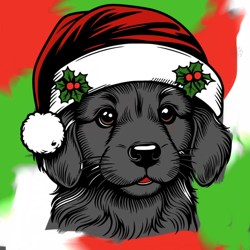 realistic dog wearing a santa hat