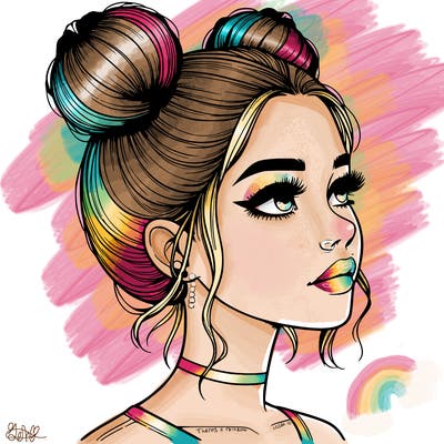 realistic girl with buns on the top of her head