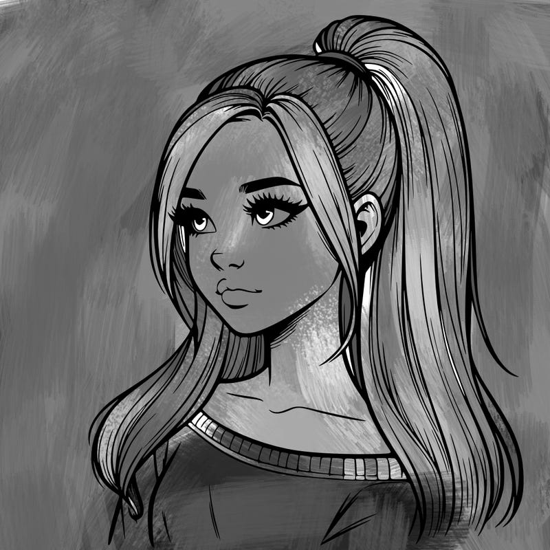realistic girl with a high ponytail