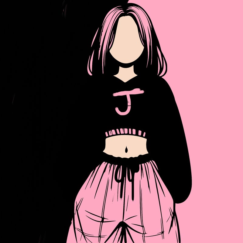 realistic girl faceless with baggy pants and a crop top