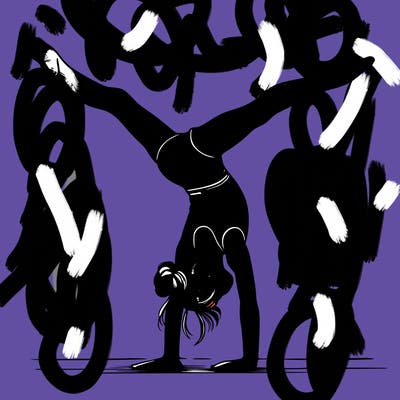 realistic gymnastic hand stand girl in four splits