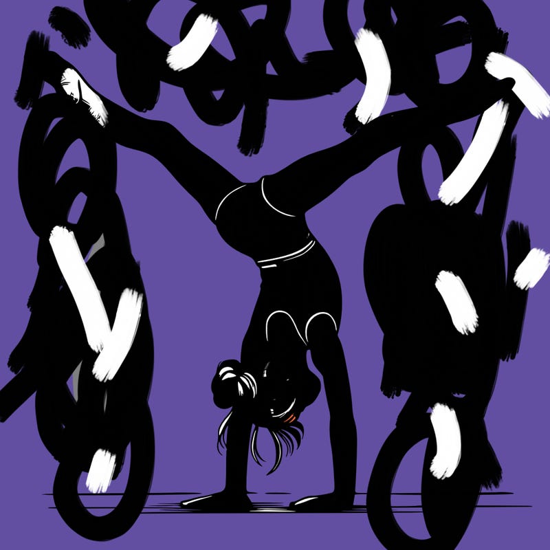 realistic gymnastic hand stand girl in four splits