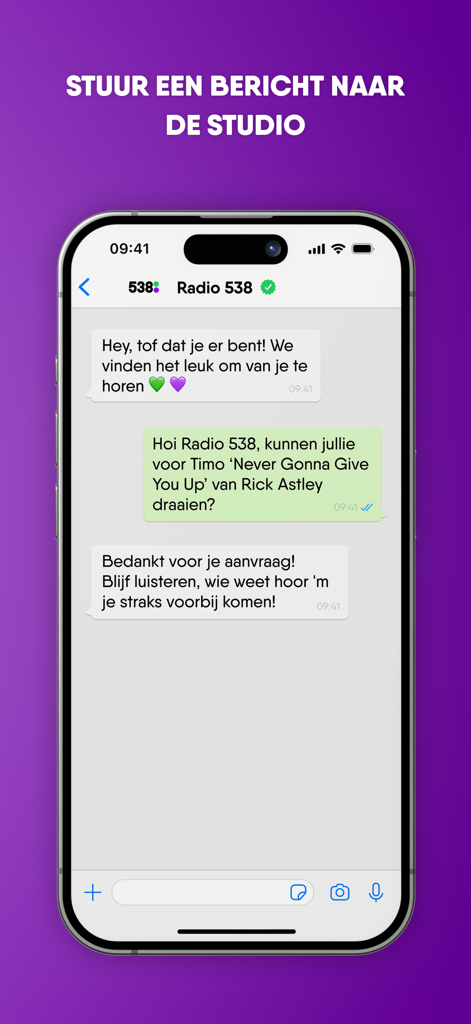 538 - Radio 538 app chat interface for sending messages to the DJ