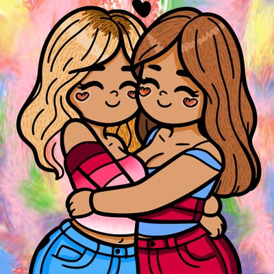 two females (pride month) hugging