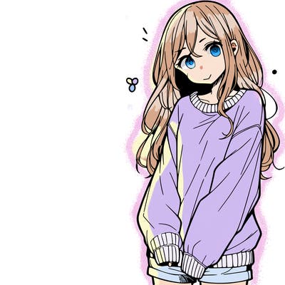 manga teen girl  in a sweater and baggy pants