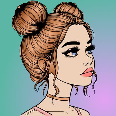 realistic girl with buns on the top of her head