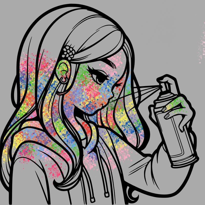 a realistic girl spray painting