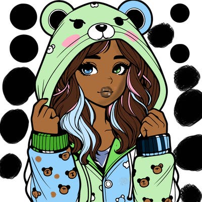 realistic girl in a animal pjs hoodie