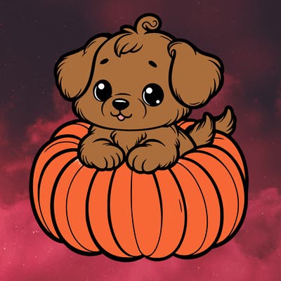 cute little puppy in a pumpkin