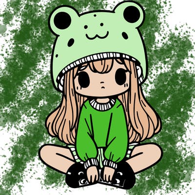 a girl wearing a frog hat and some frog socks