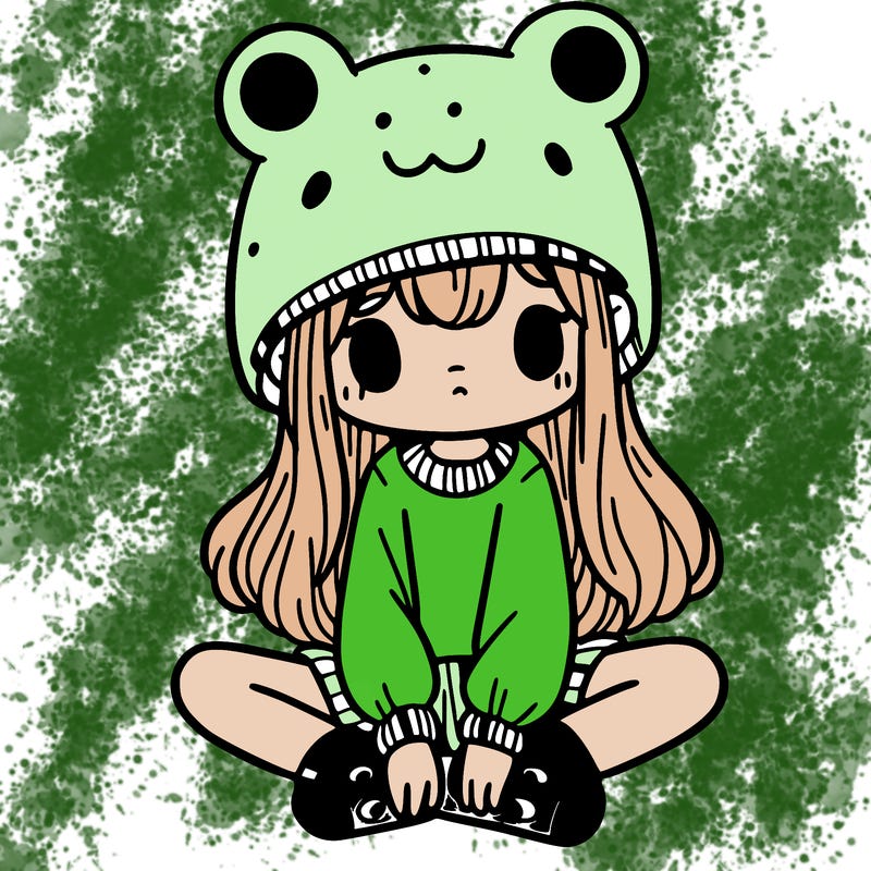 a girl wearing a frog hat and some frog socks