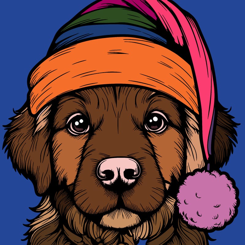 realistic dog with a christmas hat