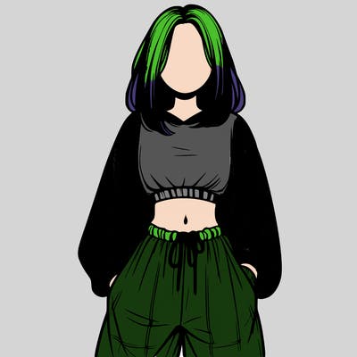 realistic girl faceless with baggy pants and a crop top