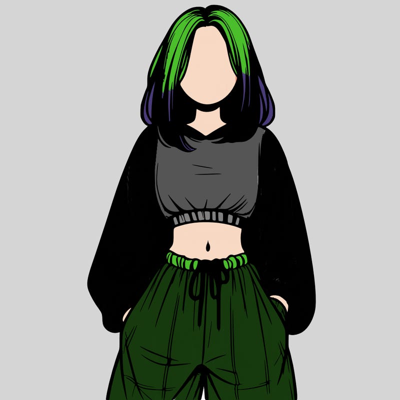 realistic girl faceless with baggy pants and a crop top