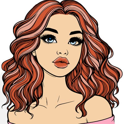 realistic girl with wavy hair and lips