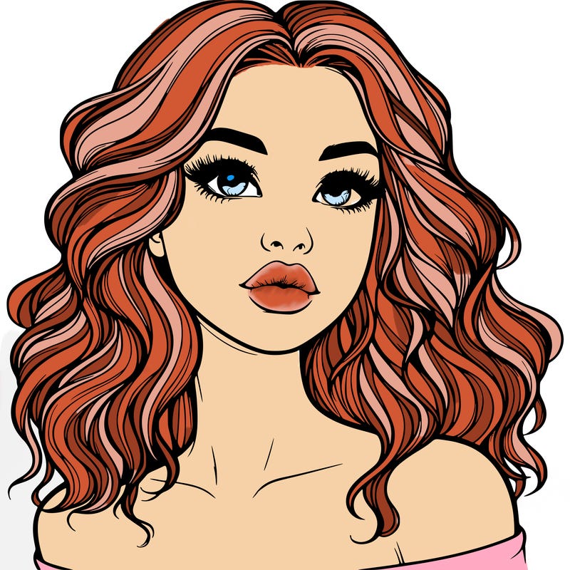 realistic girl with wavy hair and lips