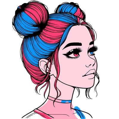 realistic girl with buns on the top of her head