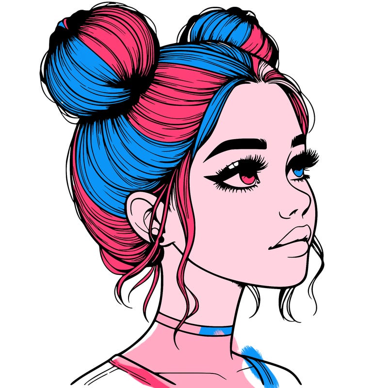realistic girl with buns on the top of her head