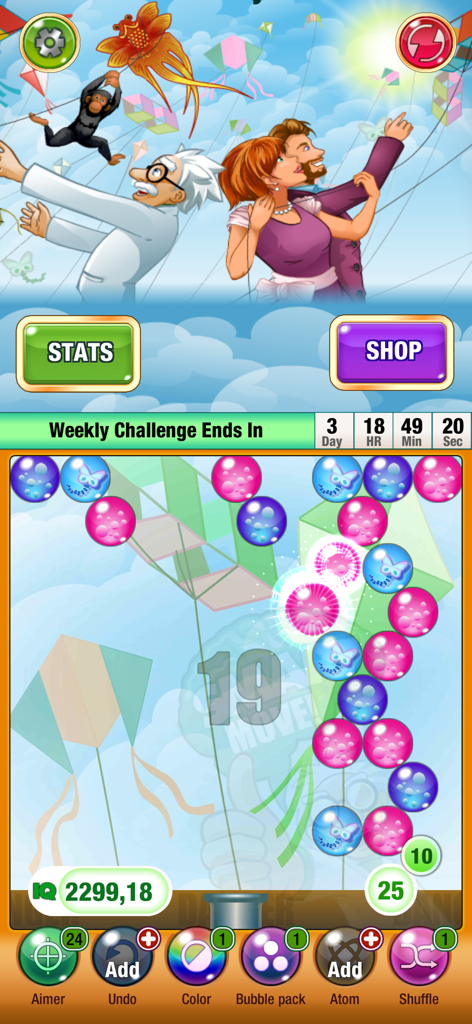 Bubbles IQ - Bubbles IQ mobile puzzle game screen showing bubbles and weekly challenge timer