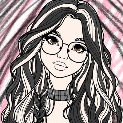 girl with long hair and freckles and glasses realistic