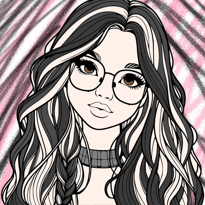 girl with long hair and freckles and glasses realistic