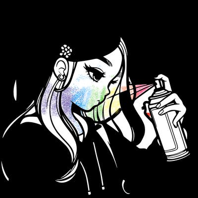 a realistic girl spray painting