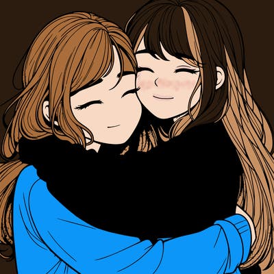 realistic two girls hugging