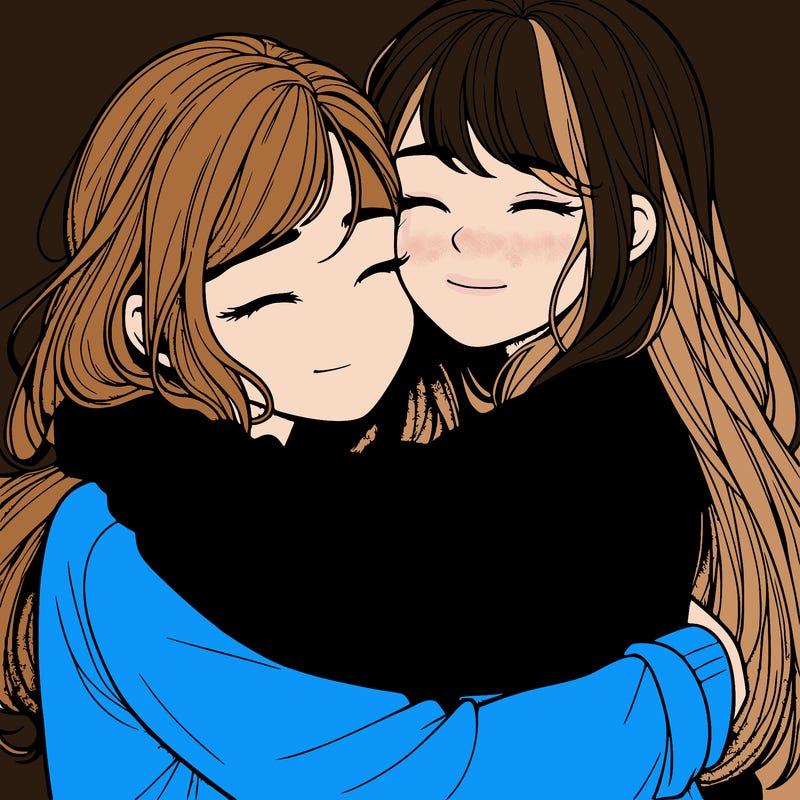 realistic two girls hugging